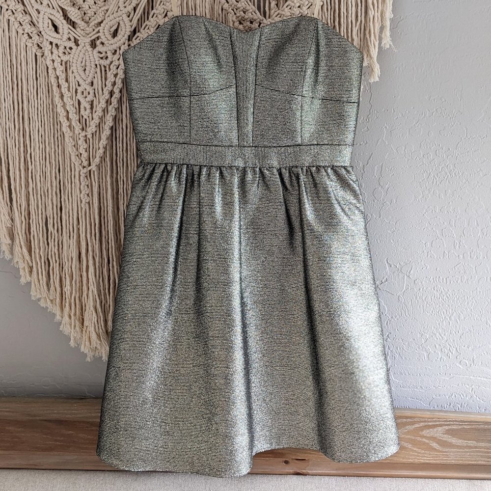 Aqua Dresses - Gold Jacquard Strapless Dress